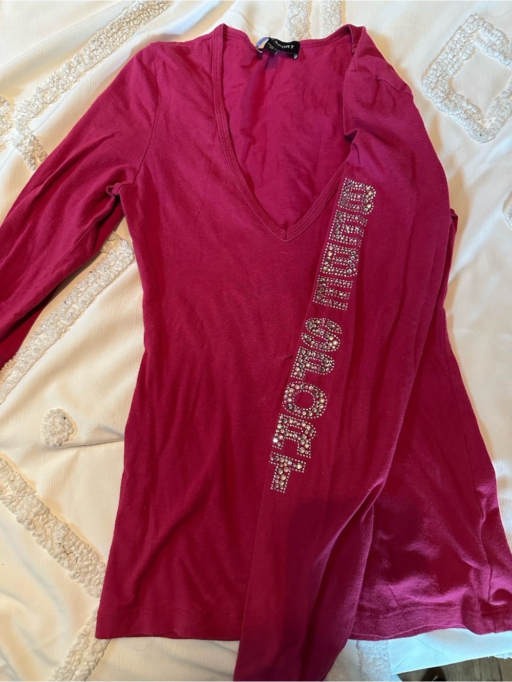 Vintage BEBE SPORT V Long-Sleeve Top in Berry Pink
